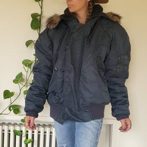 Vintage military grade down jacket with fur hood